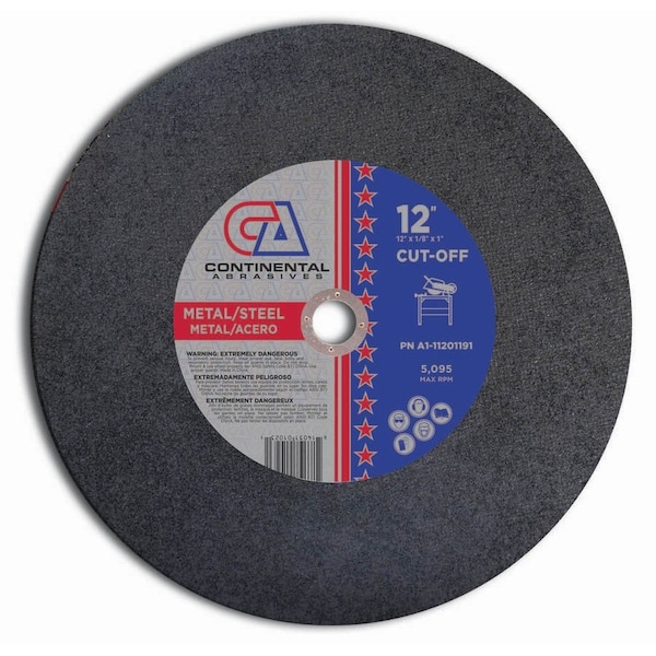 Continental Abrasives 12" x 1/8" x 1" Signature Stationary Saw or Portable Electric Double Reinforced Abrasive Blade A1-11201191 - main